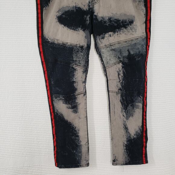 Stitches & Rivets Jeans Mens 42x30 Black Moto Bleached Racing Stripe Skinny - Picture 5 of 16